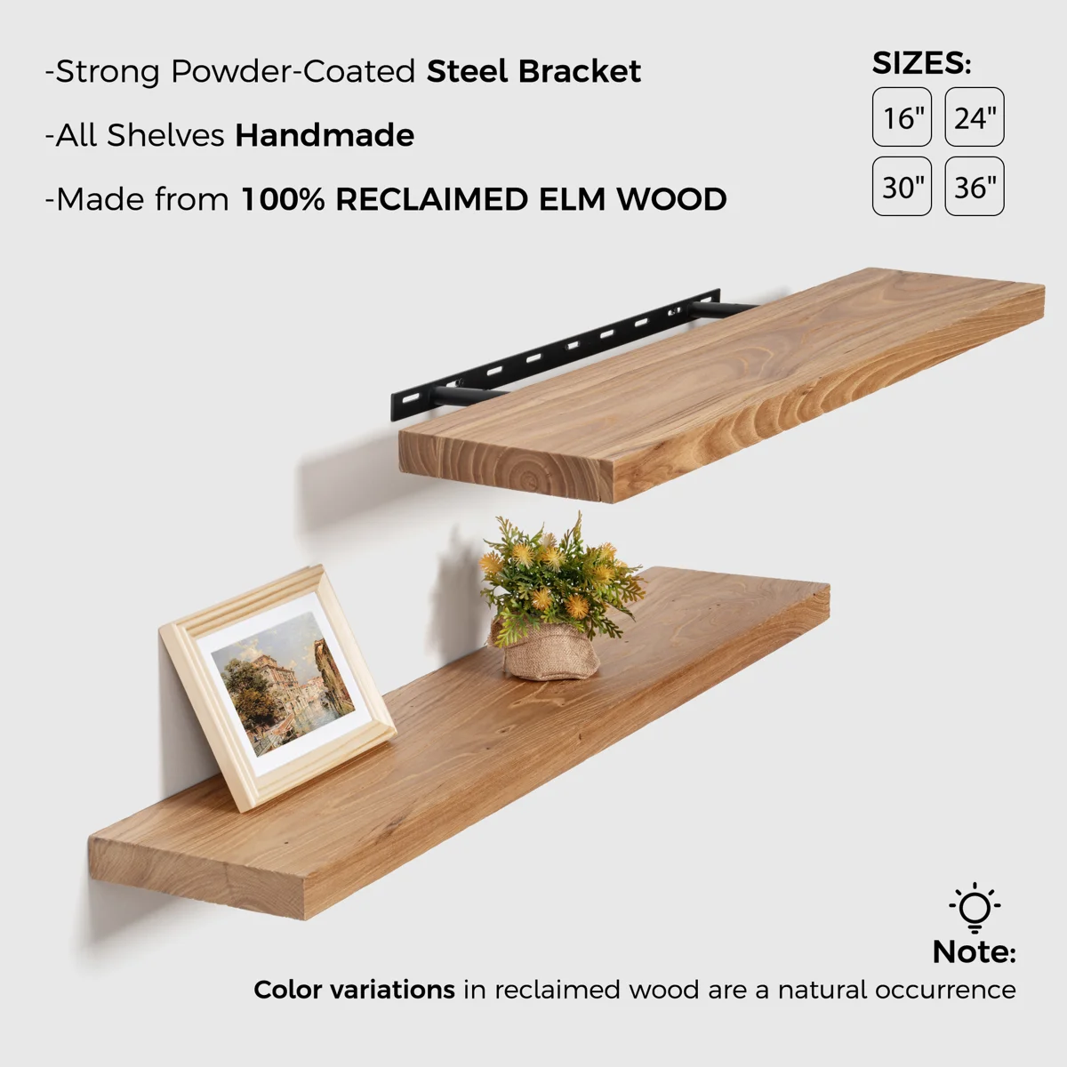 Desseray Set of 2 Reclaimed Elm Floating Shelves (Set of 2) - Image 3