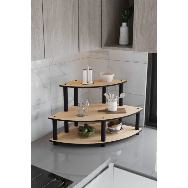 Modern Kitchen Shelf, Oak Color, 27.6 x 15.0 x 16.5 inches | 100% MDF with Compressed Kraft Legs - Image 2