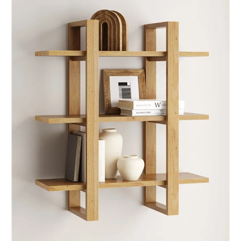 Solid Wood Floating Shelf with Adjustable Shelves